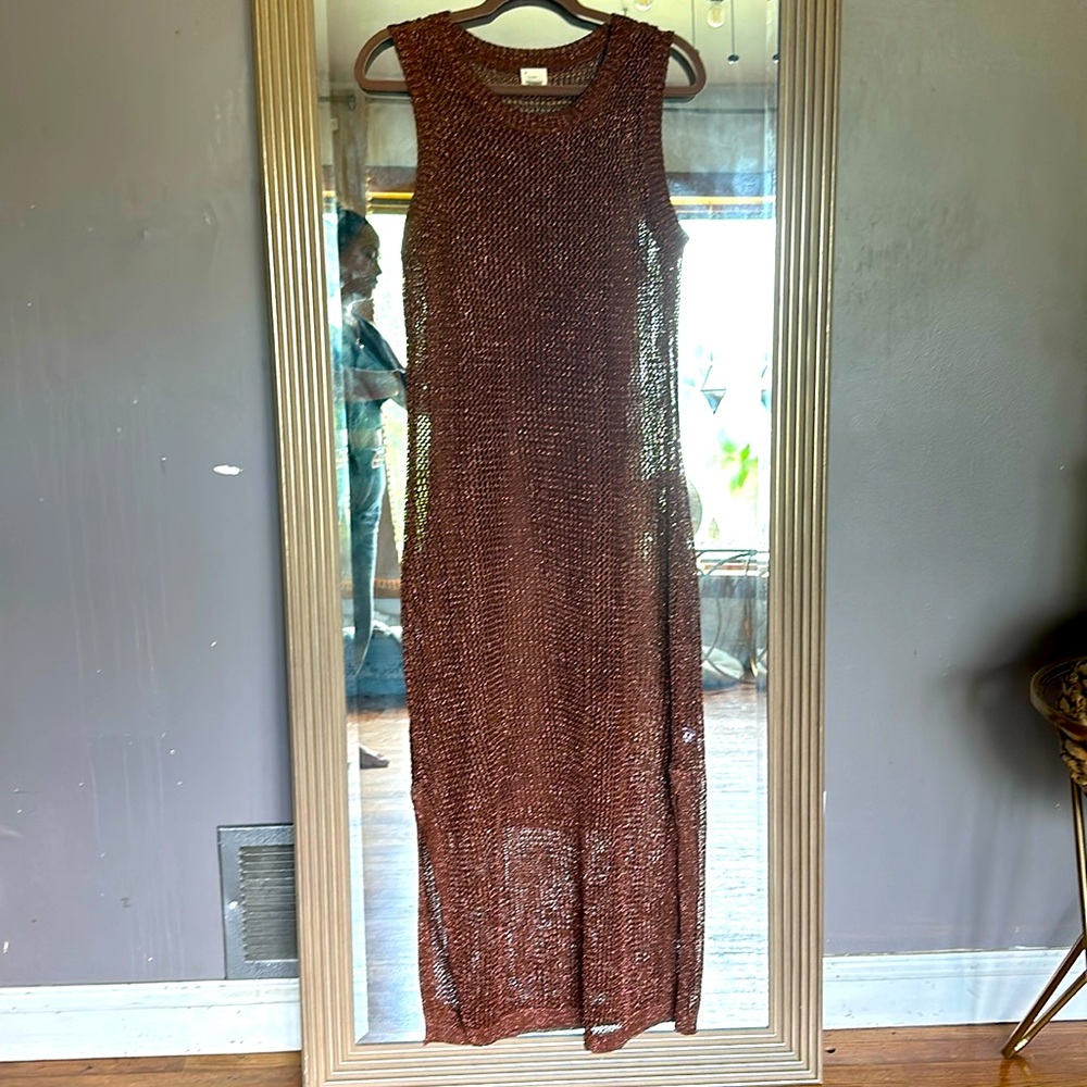 Brown Gold Crochet Dress
